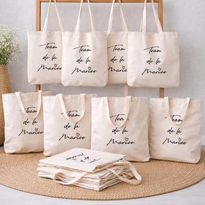 Lot Tote Bag Team de la Mariée - Pack Sacs EVJF Personnalisés - Cadeau Témoin Mariage - Accessoire Enterrement Vie de Jeune Fille