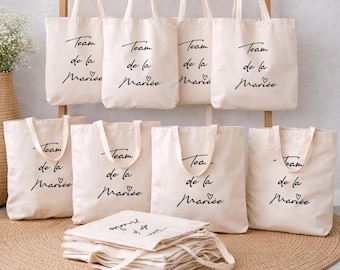 Lot Tote Bag Team de la Mariée - Pack Sacs EVJF Personnalisés - Cadeau Témoin Mariage - Accessoire Enterrement Vie de Jeune Fille