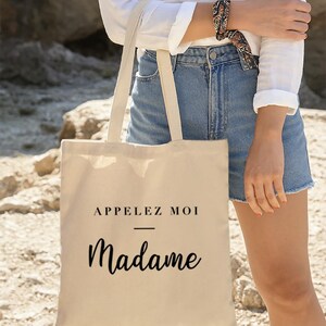 Tote bag mariage en coton beige avec texte Appelez-moi Madame – cadeau EVJF pour future mariée