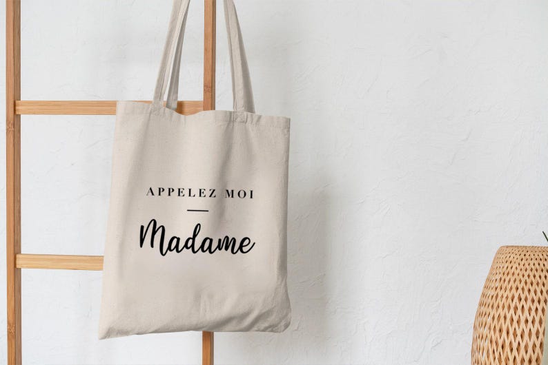 Tote bag mariage en coton beige avec texte Appelez-moi Madame – cadeau EVJF pour future mariée