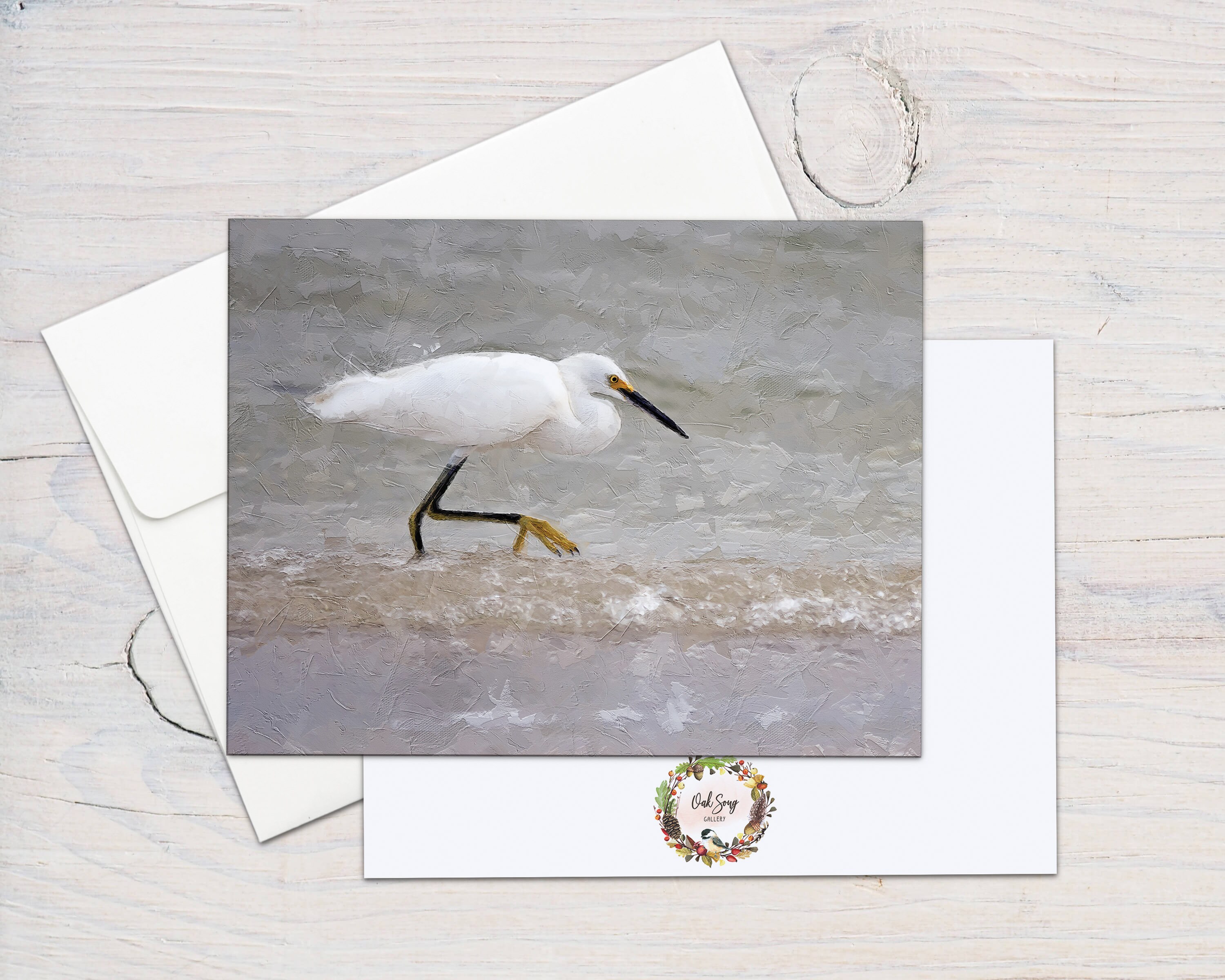 Snowy Egret, Original Art, 5x7 Note Card With Envelope, Blank Inside - Etsy