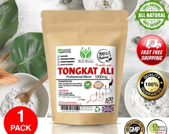 100% Pure TONGKAT ALI / Long Jack Eurycoma longifolia Tablets 1000mg Extract (4:1 Extract) From Thailand UK Lab Tested - Vegan Vegerarian