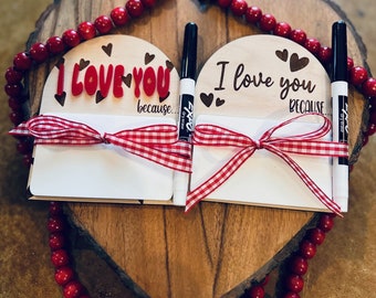 Dry Erase I Love You Because Sign, Valentine's Day Gift , Reasons Why I Love You, I Love You Because Message Board