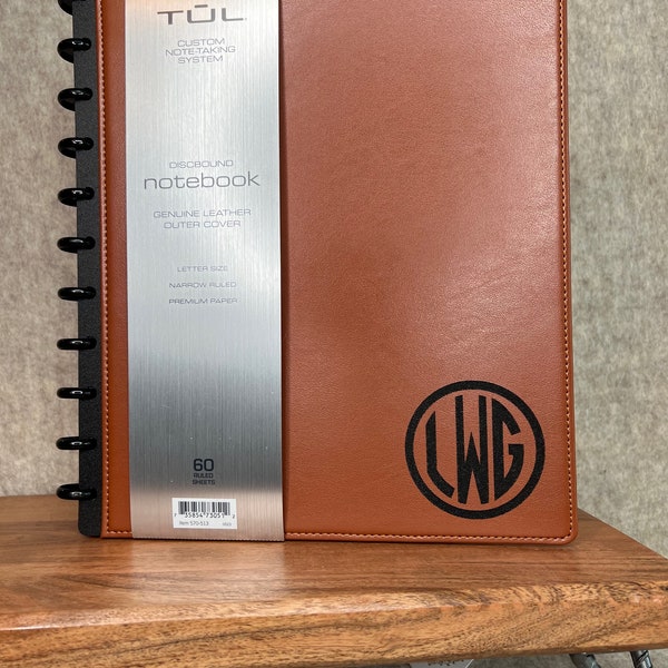 TUL® Discbound Notebook With Leather Cover, Letter Size.  Perfect Graduation, Retirement, Birthday Gift. Engraved and Personalized