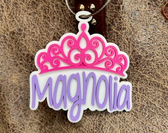 Personalized Princess Crown Name Bag Tag, Bogg Bag Charm, Backpack Tag, Childs Name Tag, Diaper Bag Tag, Name Tag, 3D Printed Name Tag