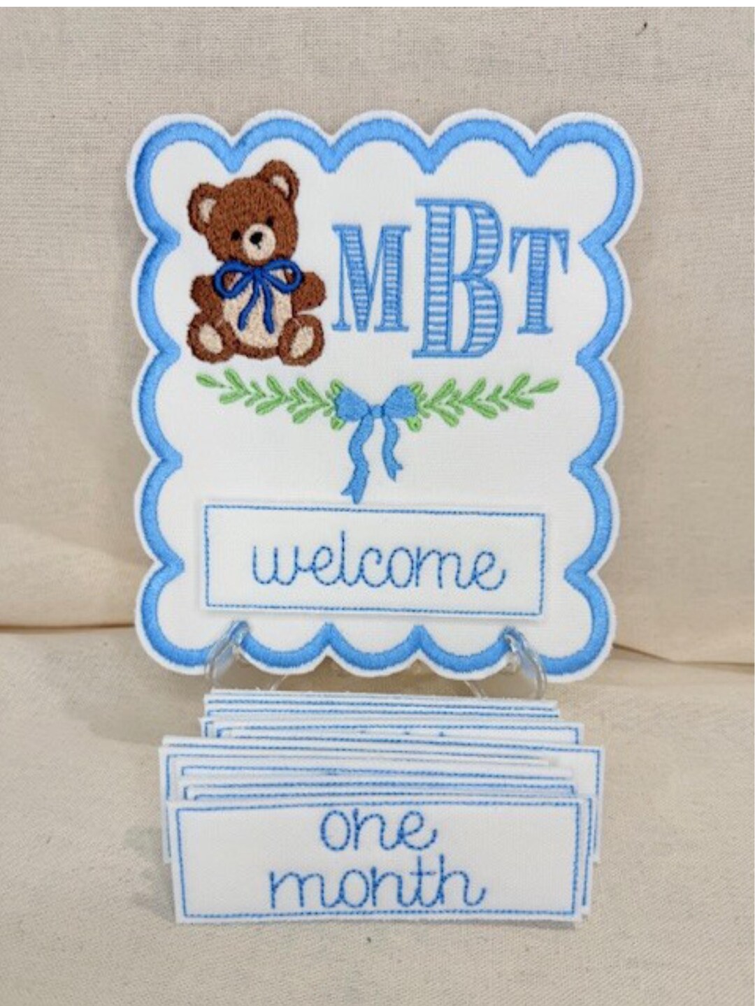 Scalloped Bear Baby Milestone Marker - Welcome to 12 Month - First Year ...