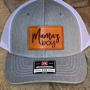 Engraved Leather Patch Hat: Custom 'Mama's Boy' Youth Snapback