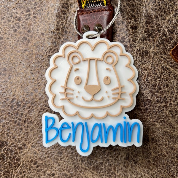 Personalized Lion Name Bag Tag, Bogg Bag Charm, Backpack Tag, Childs Name Tag, Diaper Bag Tag, Personalized Name Tag, 3D Printed Name Tag