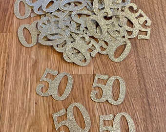 Decoraciones de mesa con confeti brillante para fiesta de aniversario de 50 cumpleaños