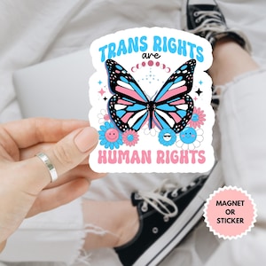 Butterfly Trans Rights Are Human Rights Transgender LGBT Sticker/Car Magnet, Protect Trans Kids Sticker, LGBTQ, Equality Sticker,Trans Pride