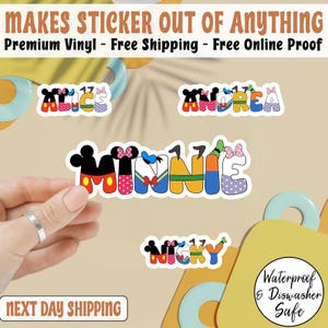 Custom Name Sticker, Personalized Micke And Friends Sticker, Minniee Sticker, Custom Text Waterproof Sticker, Design Your Own Sticker