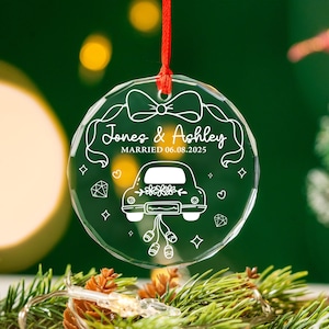 Custom Married Wedding Ornament, Just Married Car Ornament, Gepersonaliseerd Huwelijkscadeau, Ornament Paren 2025, Aangepast Cadeau voor Bruid Bruidegom