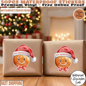 Personalisierter Weihnachtsaufkleber Lebkuchenmann, Personalisierte Namensetiketten für Weihnachten, Benutzerdefinierte Kindergeschenkaufkleber Weihnachtsaufkleber