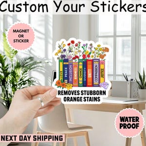 Floral Book Removes Stubborn Orange Stains Sticker/Car Magnet, Pride Month LGBTQ Sticker, Funny Anti Trump LGBTQ Sticker, Pride Sticker, FDT