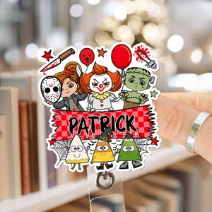 Horror Charakter Halloween Benutzerdefinierte Namensschild Reel, niedlicher Charakter ID Halter, einziehbarer Ausweisclip für Krankenschwestern, Jeder, Kinder, Cartoon Lanyard