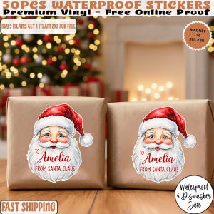 Gepersonaliseerde kerstman kerststicker, gepersonaliseerde naam kerstnaamlabels, aangepaste kindercadeaulabelstickers vel kerststickers