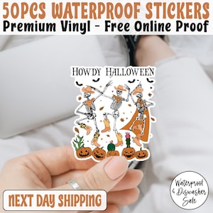 Howdy Halloween Dancing Skeleton Sticker/Car Magnet, Halloween Mini Sticker, Kindle Reader Vinyl Sticker,Bookish Laptop Decal,Spooky Sticker