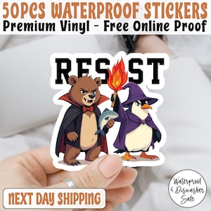 Resist Bear And Penguin Anti Trump Halloween Sticker, Anti Trump, Anti Oligarchy, Republicans Love Pedos Sticker Liberal Political Humor