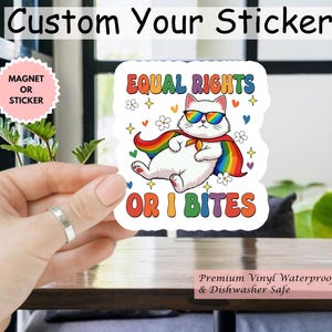 Aimant/autocollant LGBTQ pour voiture, droits égaux ou je mords, autocollant LGBT, autocollant allié, autocollant drapeau de la fierté du progrès, autocollant drapeau trans, autocollant LGBTQ+