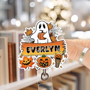 Horror Charakter Halloween Benutzerdefinierte Namensschild Reel, niedlicher Charakter ID Halter, einziehbarer Ausweisclip für Krankenschwestern, Jeder, Kinder, Cartoon Lanyard