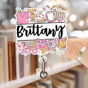 Custom Name Nurse Pink Groovy Badge Reel, Name Badge Reel, Personalized Nurse Badge Holder,Custom Name Badge,Retractable ID,Nursing Gift