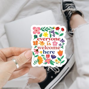 Floral Boho Everyone Is Welcome Here LGBT Car Magnet/Sticker, Equality Book Sticker, Diversity Inclusion Sticker, LGBT Safe Space Sticker