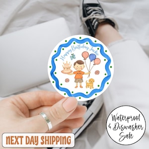 Birthday Boy Sticker, Happy Birthday Sticker, Custom Boys / Girls Birthday Stickers / Birthday Favor, Celebration Sticker,Cupcake Sticker