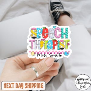 Custom Retro Groovy Lightning Bolt Speech Therapist Back To School Sticker/Car Magnet, Speech Language Pathology Sticker, SLP AAC Teacher