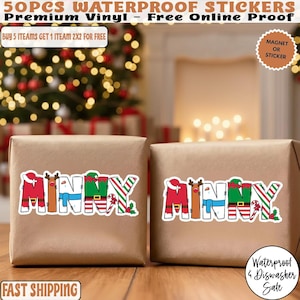 Gepersonaliseerde naam kerstnaamlabels, aangepaste kindercadeaulabelstickers kerststickers, gepersonaliseerd vakantiecadeau, aangepaste naam kerst