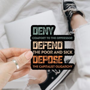 Deny Defend Depose Sticker, UHO Healthcare, Activism Sticker, Activist, Leftist Apparel, Progressive, Trending Sticker, Political Sticker