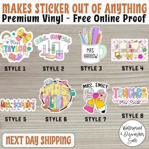 Personalized Teacher Name Sticker, Custom Water Bottle Sticker, Journal Laptop Decal, Custom Back to School Gift, Teacher Appreciation Gift