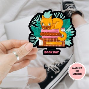 Cat World Book Day Car Magnet/Sticker, Bookish Decal, Book Lover Gift, Cat Lover Gift, Reading Cat Gift For Bookworm, Water Resistant Decal