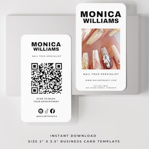 QR-code voor visitekaartjes van Nail Tech, visitekaartje voor nagelstudio, visitekaartje voor nagelstudio, Instagram-visitekaartje, sjabloon voor afdrukbaar visitekaartjes