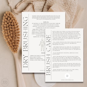 Cartes de brosse à sec, modèle Canva, fiches client, soin après-vente à emporter, instructions et entretien, édition sur Canva, guide d'exfoliation, guide de brosse pour le corps