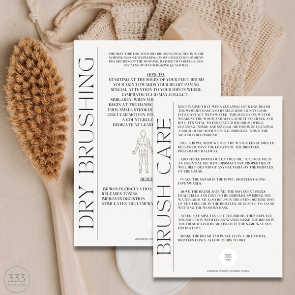 Dry Brush Cards, Canva Template, Client Cards, Take Home Aftercare, Instructions & Care, Edit in Canva, Exfoliation Guide, Body Brush Guide
