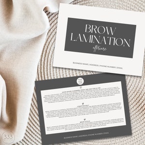 Editable Brow Lamination Cards, Client Aftercare, Edit in Canva, Brow Artists Templates, Beauty Salon Forms, Eyebrow Aftercare Kits