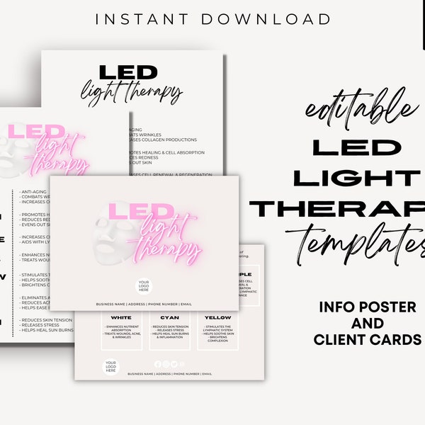Editable LED Light Therapy Template, Esthetician Template, Client Cards, Skin Consultation, Beauty Business, Facial Intake Form, Canva