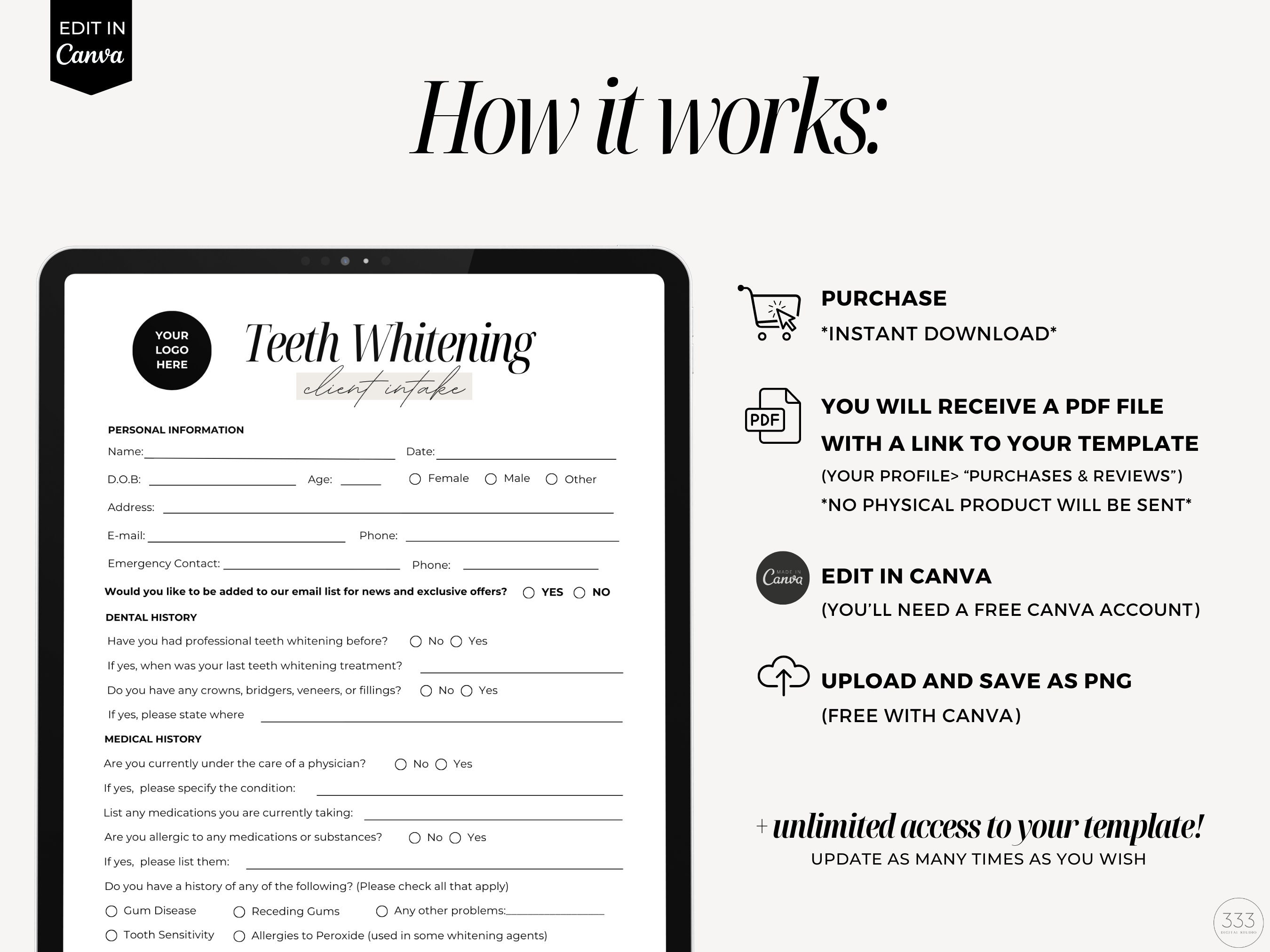 Teeth Whitening Consent Form, Teeth Whitening Client Intake Forms, Esthetician Consent Forms