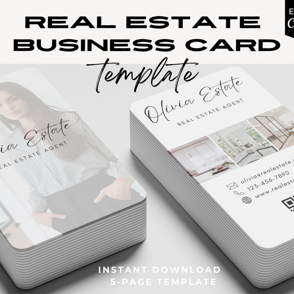 Real Estate Business Card Template, Real Estate Marketing, Realtor Branding, Modern Business Card, Realtor Card, Business Cards, QR Code