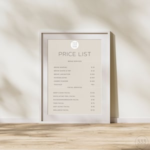 Price List Template, Salon Price List, Service Menu, Business Price List, Canva Template, Esthetician Templates, Beauty Price List Template