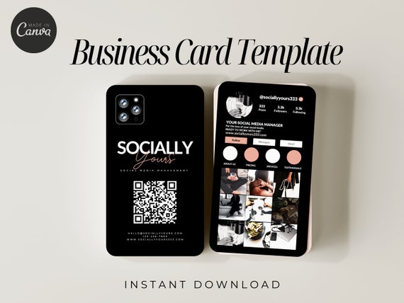 Business Card Template, Instagram Business Card, Cell Phone Instagram Business Card, Social Media Template, QR Code Business Card, Canva