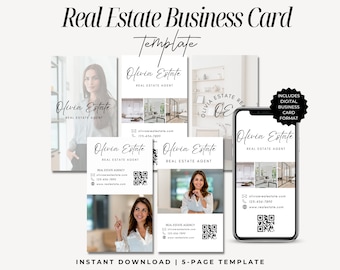 Business Card Template, Real Estate Marketing, Realtor Branding, Modern Business Card, Realtor Card, Business Cards, QR Code Card, Canva
