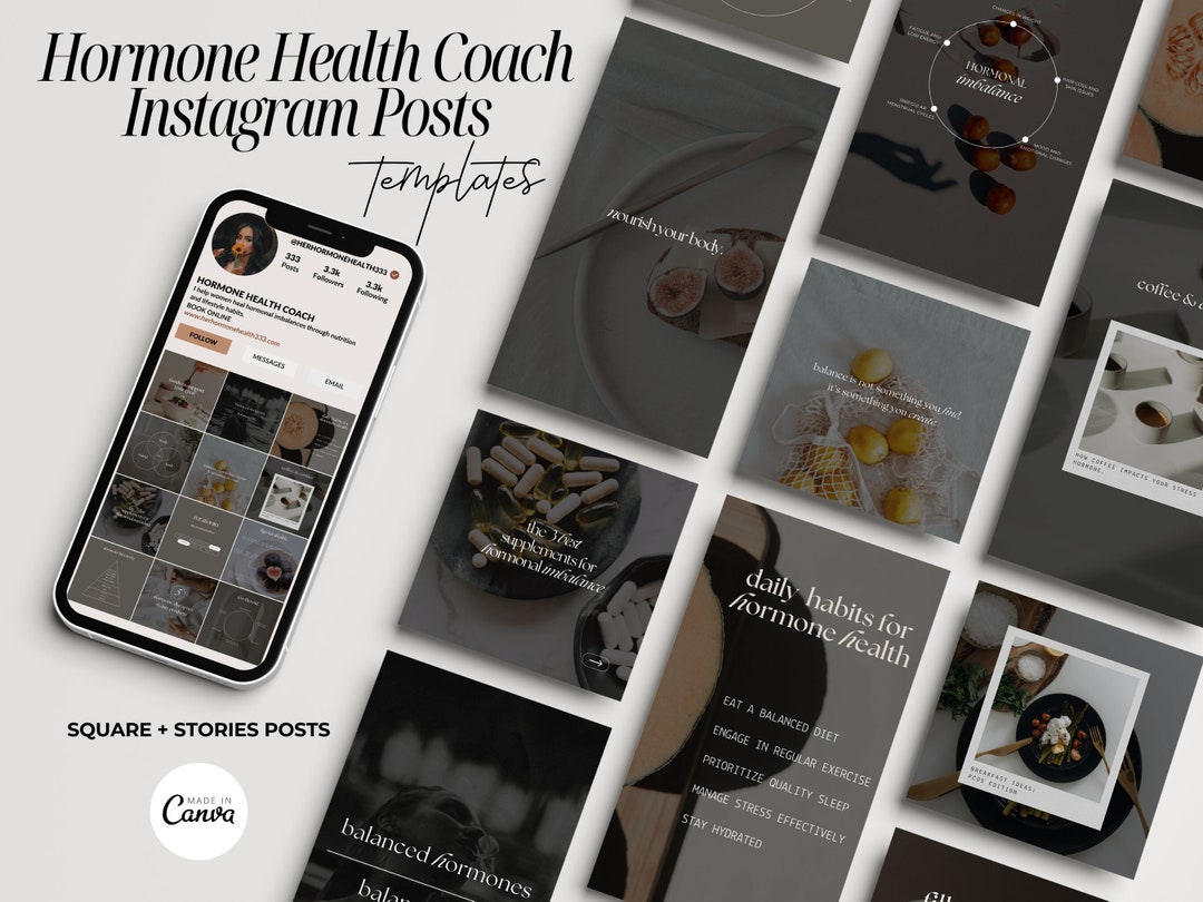 Hormone Health Coach Instagram Templates, Wellness Nutrition Canva (50 ...