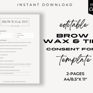 Brow Wax Client Form, Waxing Consent Form, Esthetician Wax Form, Eyebrow Wax and Tint, Editable Canva Template, Client Consultation, Beauty