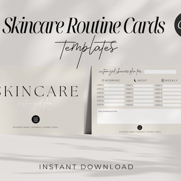 Skincare Routine Cards, Editable Esthetician Templates, Facial Treatment Forms, Client Aftercare Cards, Edit in Canva, Instant Download,