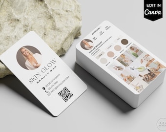 Wizytówka na Instagramie, Edytowalne szablony kosmetyczki, Szablon wizytówki, Szablon pielęgnacji skóry, Wizytówka z kodem QR, Mała firma