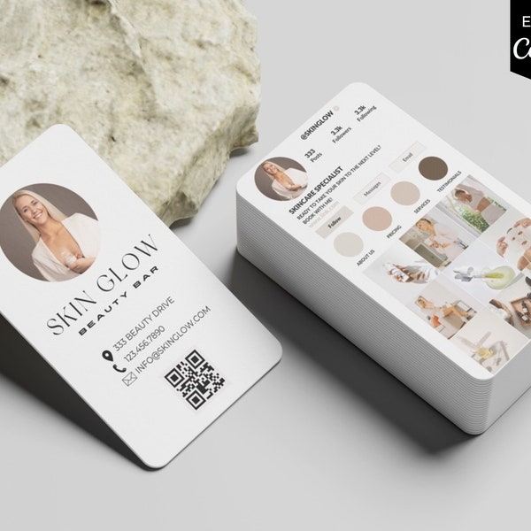 Instagram Business Card, Editable Esthetician Templates, Business Card Template, Skincare Template, QR Code Business Card, Small Business