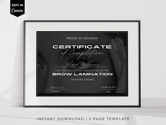 Editable Certificate Of Completion Template, Editable Training Certificate Template, Esthetician Template, Printable Brow Artist Certificate