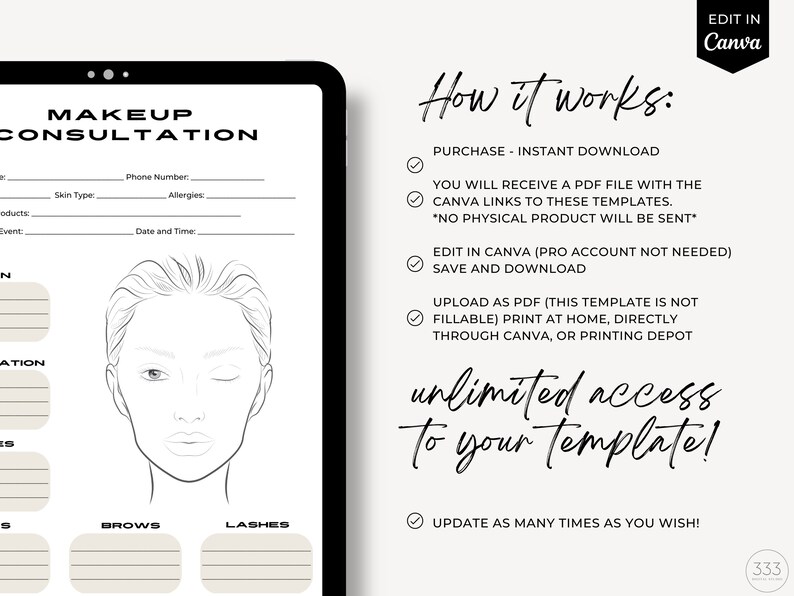 Editable Makeup Face Chart Beauty Template Salon Forms - Etsy