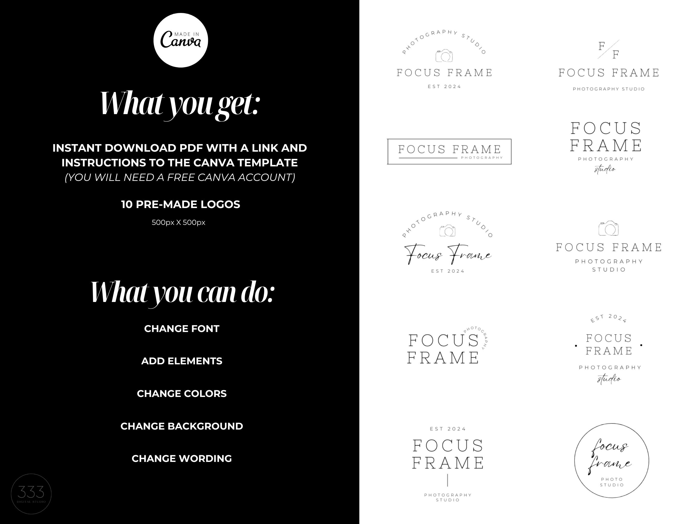 Canva Business Logos, Editable Logo Design, Photographer Logo, Branding